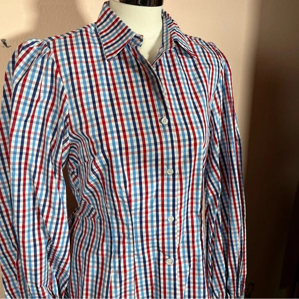 Greyson Gingham puff sleeve Peplum Feminine Western Buttondown shirt - Picture 17 of 17